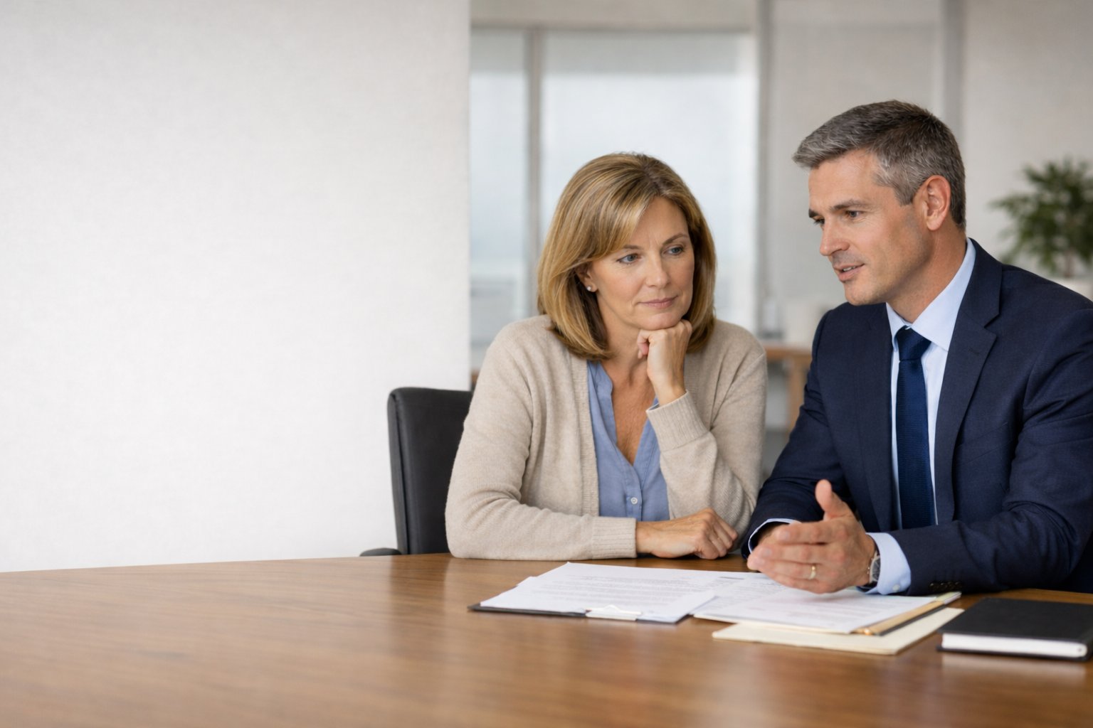 Lawyer advising clients