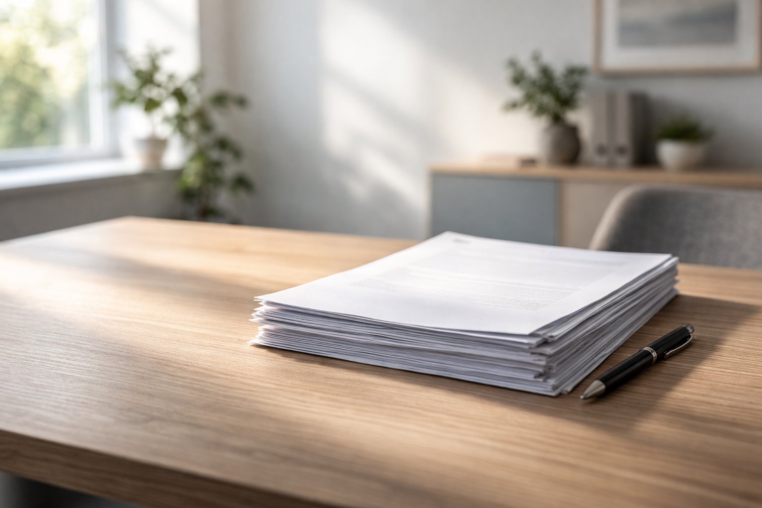 Court documents prepared on a desk